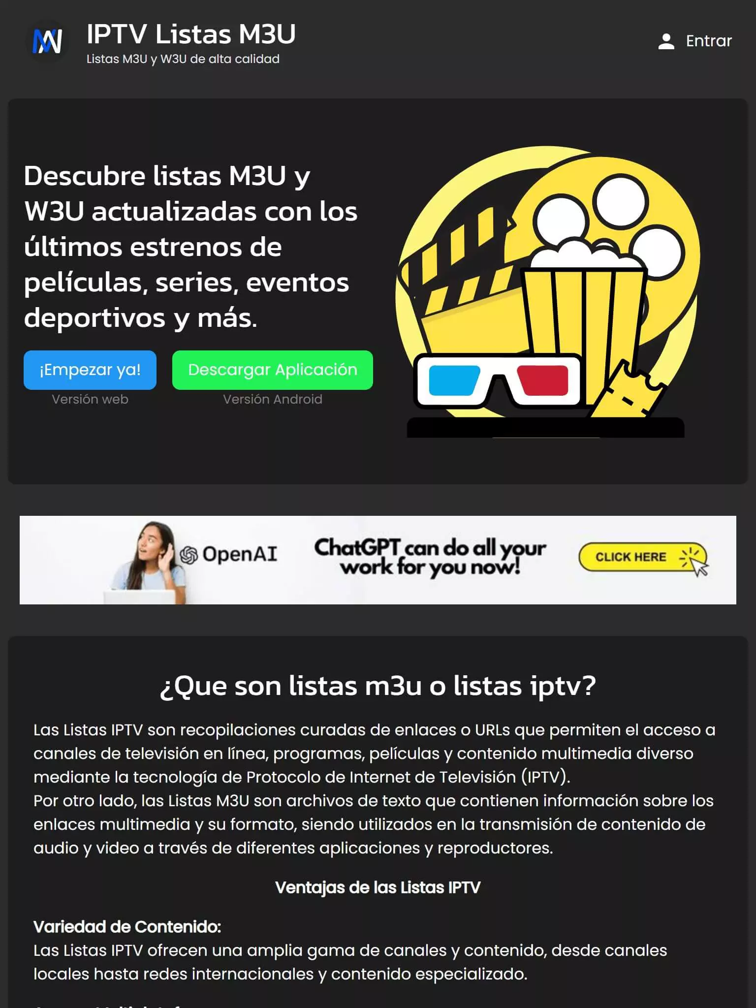 Imagen de la aplicación de IPTV Listas M3U Website