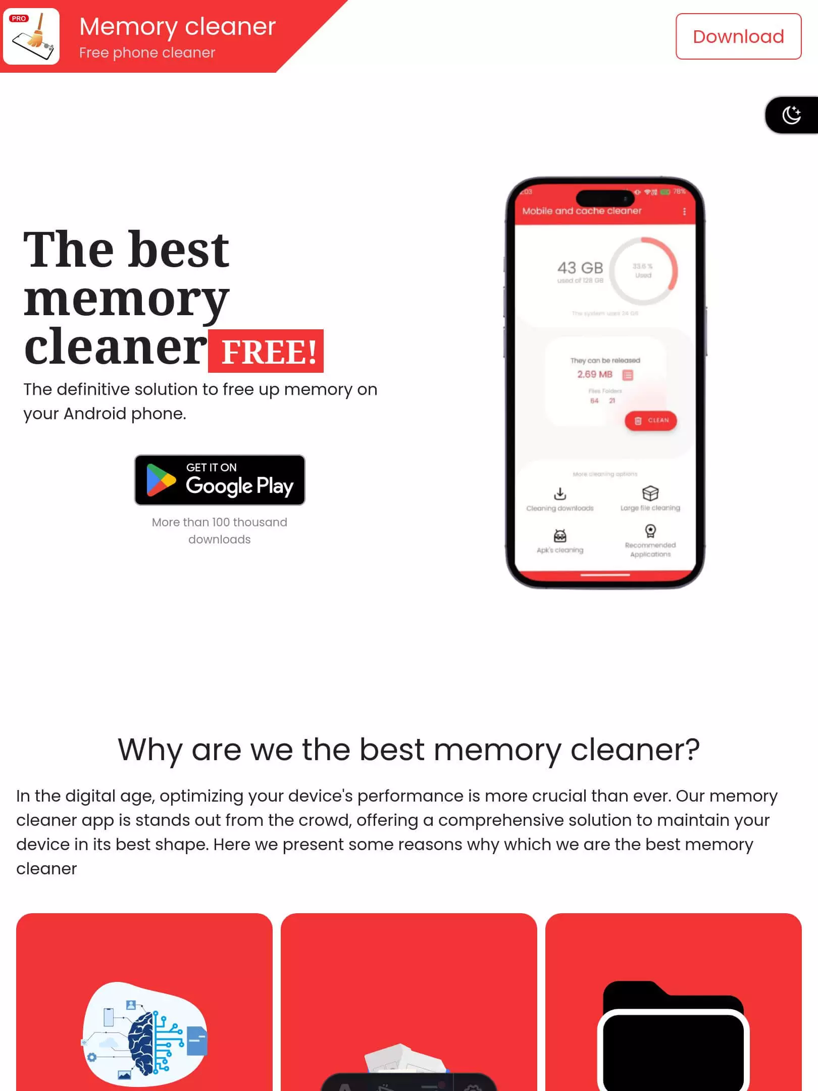 Imagen de la aplicación de Memory cleaner - Website